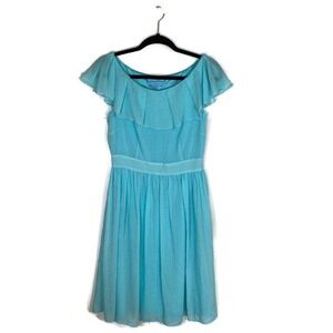 Antonio Melani Sz 4 Dress Flowy Ruffle Collar A-Line Chiffon Lined Blue